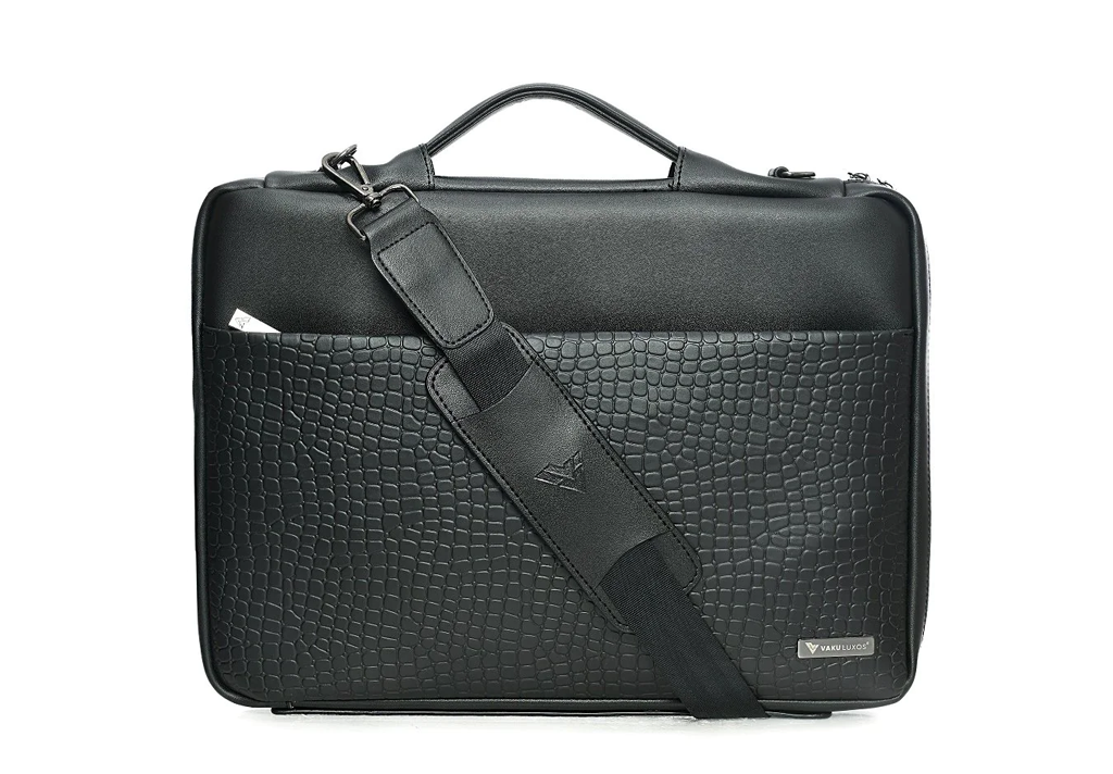 Vaku Luxos® CROCO SERIES Premium Collection for Macbook 13"|16" Refined Leather Sleeve with Strap highly durable - Black